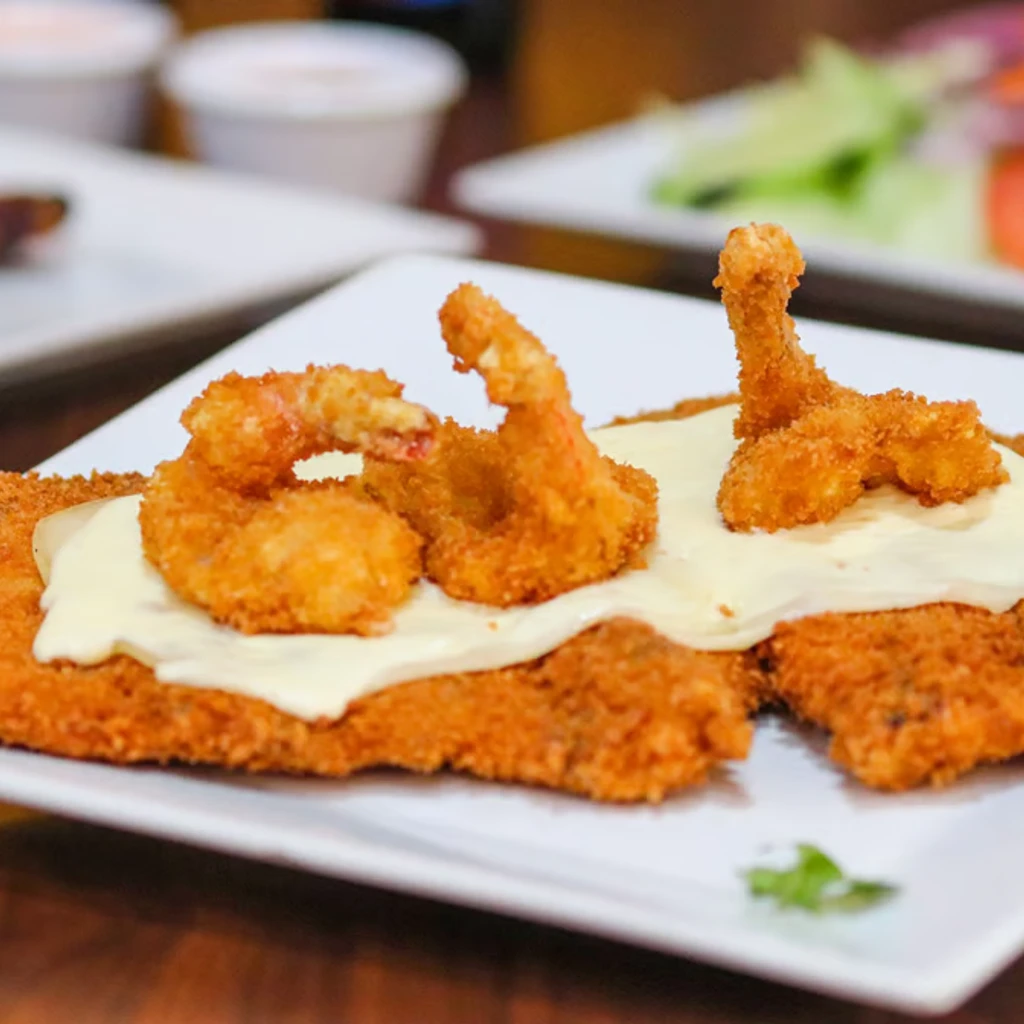 Breaded Chicken with Cheese and Breaded Shrimp